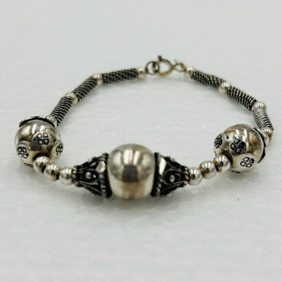 Sterling Silver 925 Rotating Bali Ball Chain Bracelet 7" - Picture 2 of 4